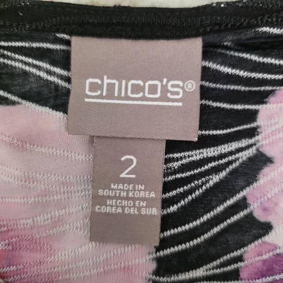 Chico's Black And Pink Floral Top 3/4 Sleeves Size 2 (Large) - Picture 7 of 10